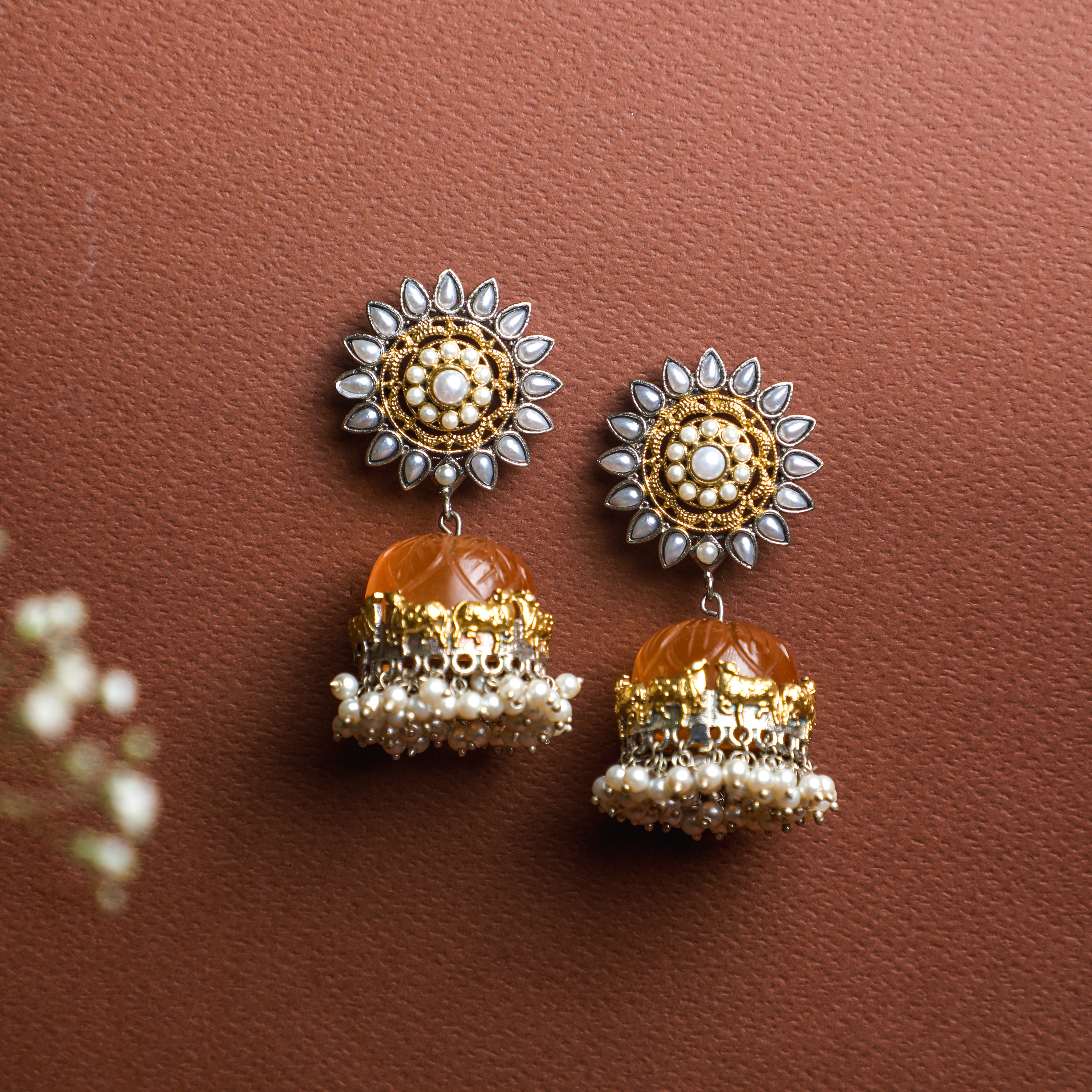 Luxe Peach Gemstone Jhumka